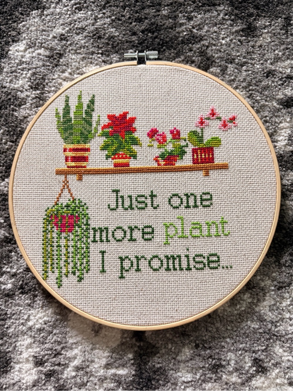 'Just One More Plant' Cross Stitch Hoop Wall Art